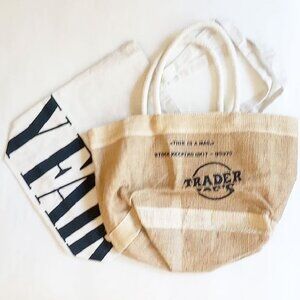 2 Shopping Tote Bags Trader Joe's Mini Burlap Vanity Fair